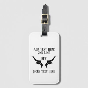 Custom Text and Monogram Bulls Horn Luggage Tag