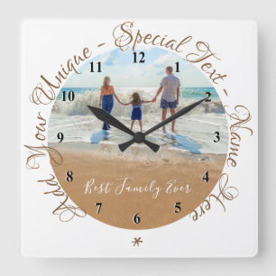 Custom Text and Photo Best Family Ever Your Desing Square Wall Clock