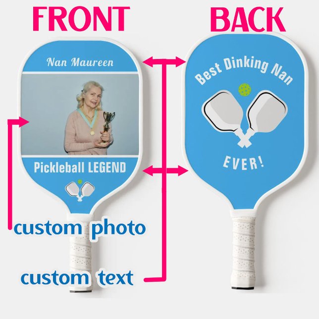 Custom text and photo blue and white pickleball paddle (Creator Uploaded)