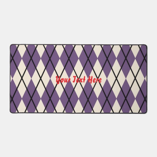 Custom Text Argyle Plaid Desk Mat (Front)