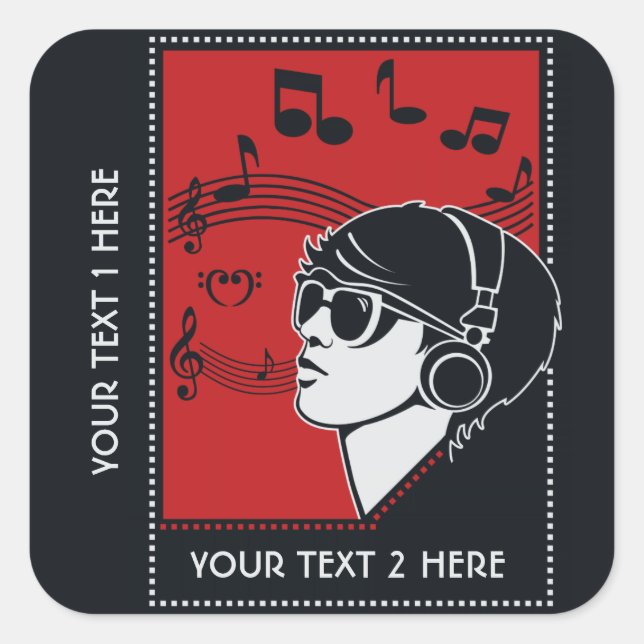 Custom Text Art Deco Music stickers (Front)