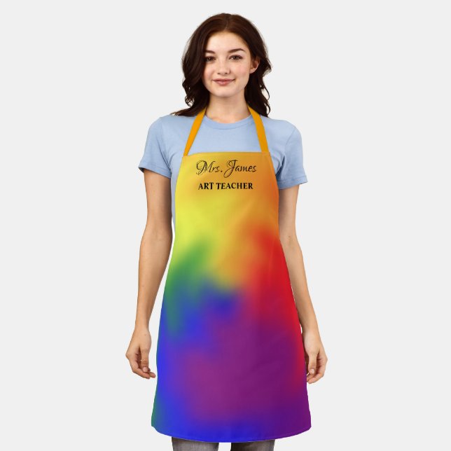 Custom Text Art Teacher Add Name Colourful Apron (Worn)