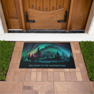 Custom Text Aurora Borealis Illustration Doormat