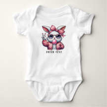 Custom Text Baby Girl Bunny Blowing Bubble
