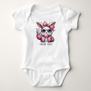 Custom Text Baby Girl Bunny Blowing Bubble Bodysuit
