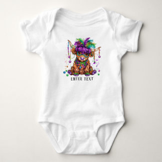 Custom Text Baby Girl Cute Mardi Gras Highland Cow Bodysuit
