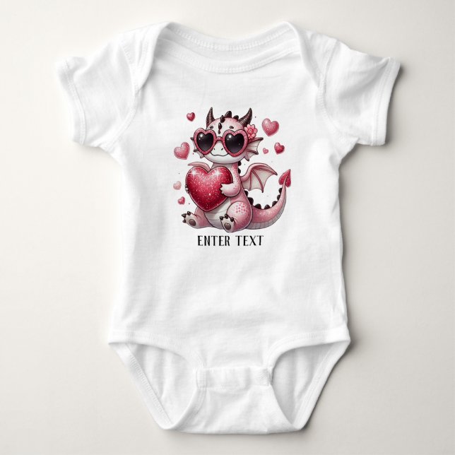 Custom Text Baby Girl T-Rex Dino Love Baby Bodysuit (Front)
