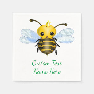 Custom Text Baby Napkins with Cute Queen Bee