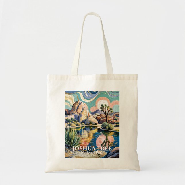 Custom Text Barker Dam Joshua Tree Van Gogh Desert Tote Bag (Front)