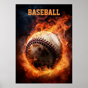 Custom Text Baseball on Fire Poster