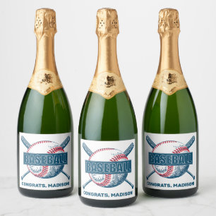 Custom Text Baseball Sparkling Wine Label