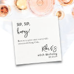 Custom Text Based Funny 40th 50th 60th Birthday Napkin<br><div class="desc">Black and White Minimalist 'Sip,  sip,  Hooray!' Funny Personalised Cocktail Napkins for Birthday Party  | White Custom Napkins with Names and Date
You could change the colour of text and background as well.</div>