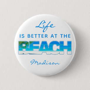 Custom text BEACH 6 Cm Round Badge
