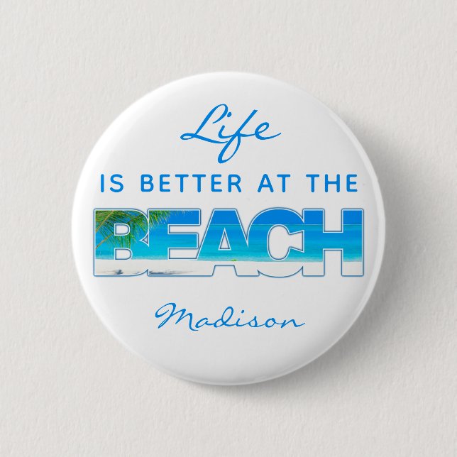 Custom text BEACH 6 Cm Round Badge (Front)