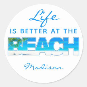 Custom text BEACH Classic Round Sticker