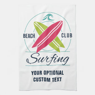 Custom Text Beach Club Surfing hand towel