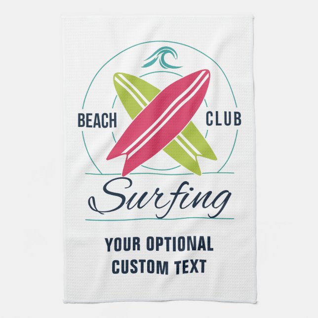Custom Text Beach Club Surfing hand towel (Vertical)