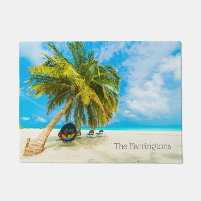 Custom Text Beach in Maldives beach door mat (Front)