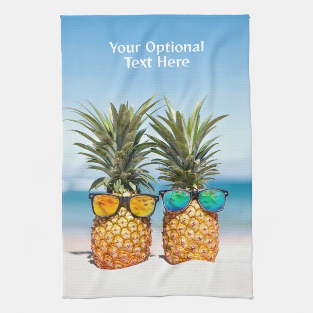 Custom Text Beach Pineapples Tea Towel (Vertical)