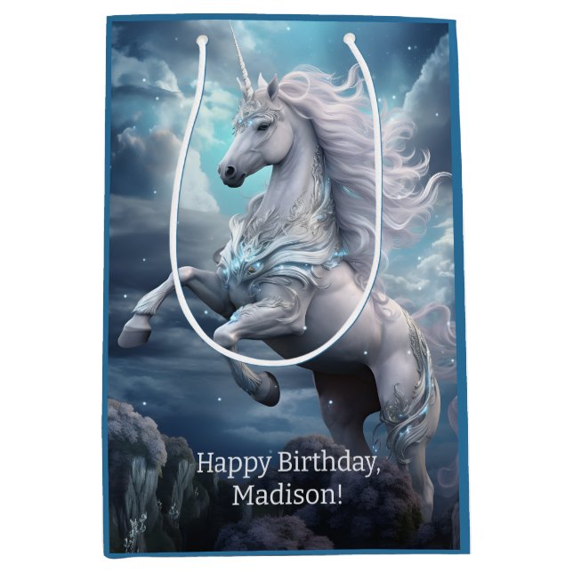 Custom Text Beautiful Unicorns Medium Gift Bag (Front)