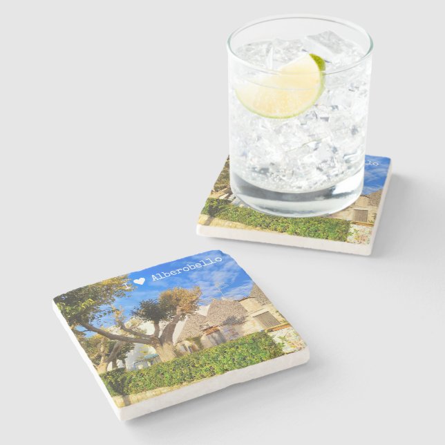Custom text, beautiful view of Alberobello, Apulia Stone Coaster (Side)