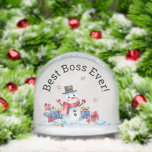 Custom Text, Best Boss Watercolor Retro Snowman<br><div class="desc">Ideal Christmas, holiday, winter snow globe gift for the boss. a teacher, coach, instructor, friend, stylist, family member and more. Change or remove any text to make it yours using the simple Template provided. The background is a platinum colour. Dimensions: 3.3" L x 3.3" H, acrylic globe and base. See...</div>