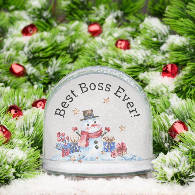 Custom Text, Best Boss Watercolor Retro Snowman Snowglobe (Christmas)