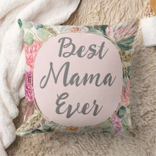 Custom text Best mama ever l Cute mum gift Floral Cushion