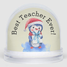 Custom Text, Best Teacher Watercolor Blue Penguin