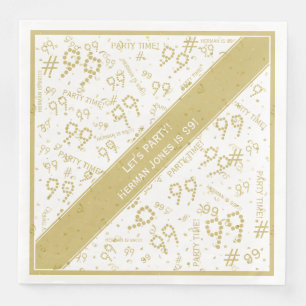 Custom Text & Birthday Age Pattern Gold/White Napkin