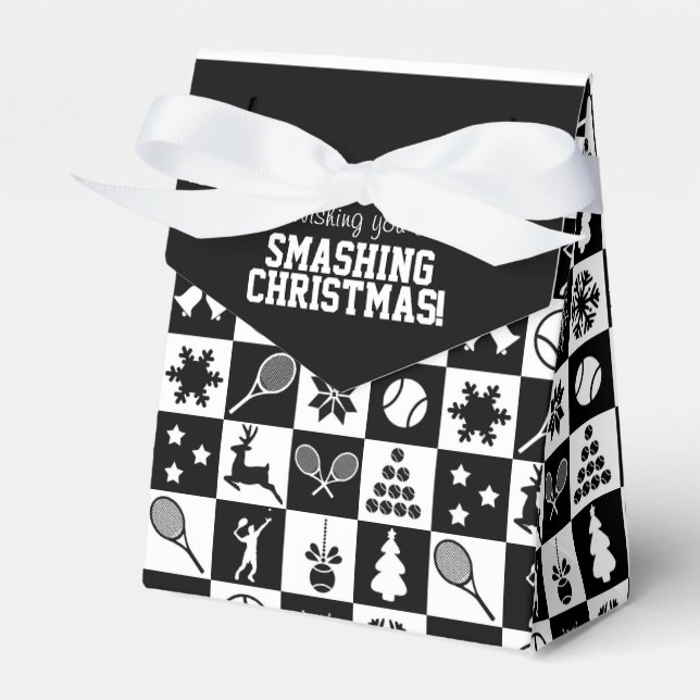Custom text  black and white Christmas tennis  Fav Favour Box (Front Side)