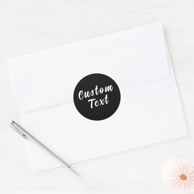 Custom Text Black Classic Round Sticker (Envelope)