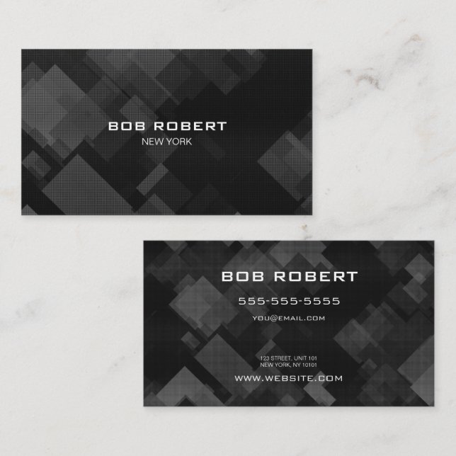 CUSTOM TEXT - Black Grey Geometric Background Business Card (Front/Back)