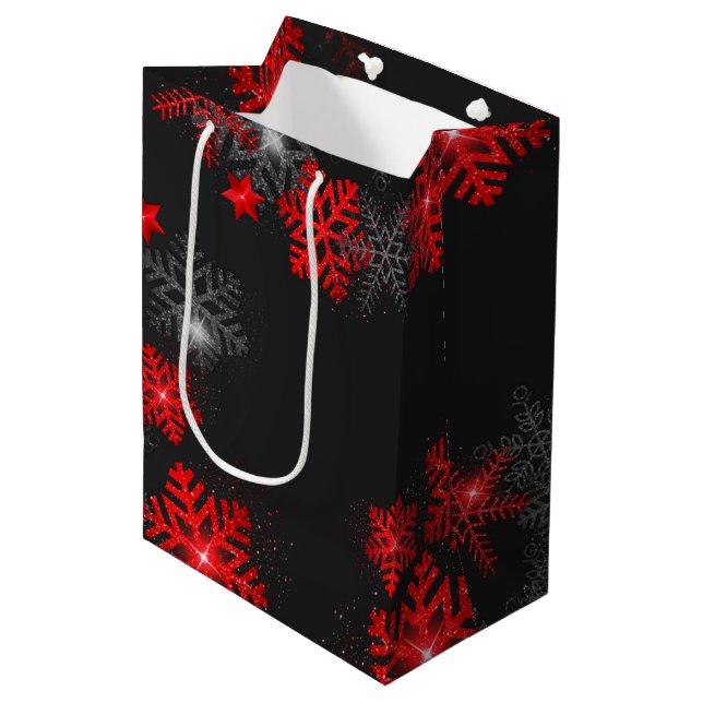 Custom text black red theme Christmas new year Medium Gift Bag (Front Angled)