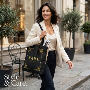 Custom Text Black Tote for Daily Use Bag