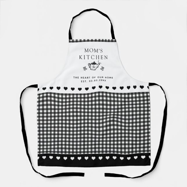 Custom Text Black & White Buffalo Check Gingham  Apron (Front)