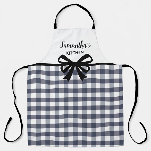 Custom Text Black White Buffalo Plaid Cute Kitchen Apron (Front)