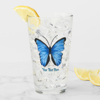 Custom Text Blue Butterfly  Glass