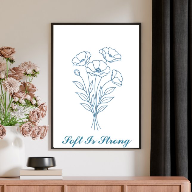 Custom Text  Blue Poppy Botanical Line Art Poster (Creator Uploaded)