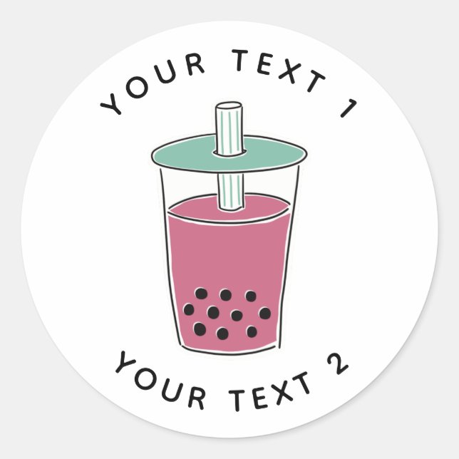 Custom Text Boba Tea Line Art Illustration Classic Round Sticker (Front)