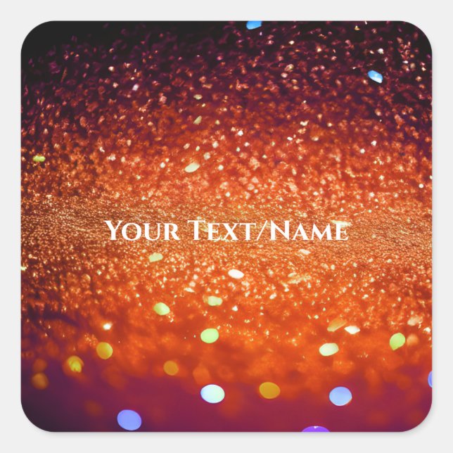 Custom Text - Bokeh Glitter - Orange Square Sticker (Front)