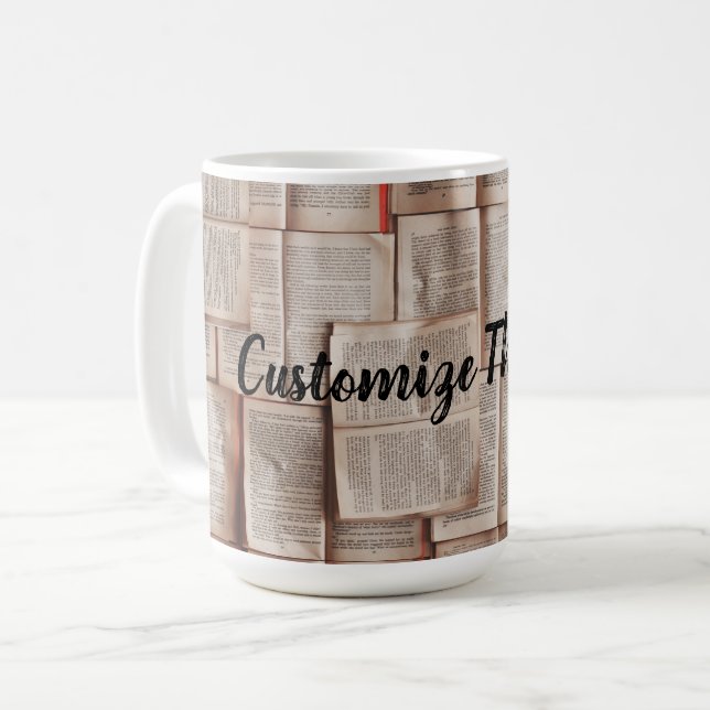 Custom Text/ Book Lover Library Bookworm Reading Coffee Mug (Front Left)