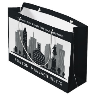 Custom Text Boston Massachusetts Large Gift Bag