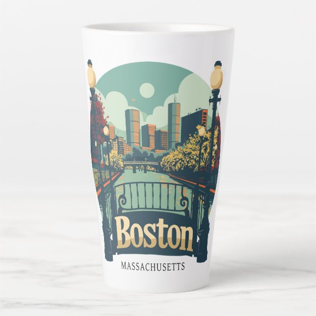 Custom Text Boston Massachusetts Latte Mug (Front)