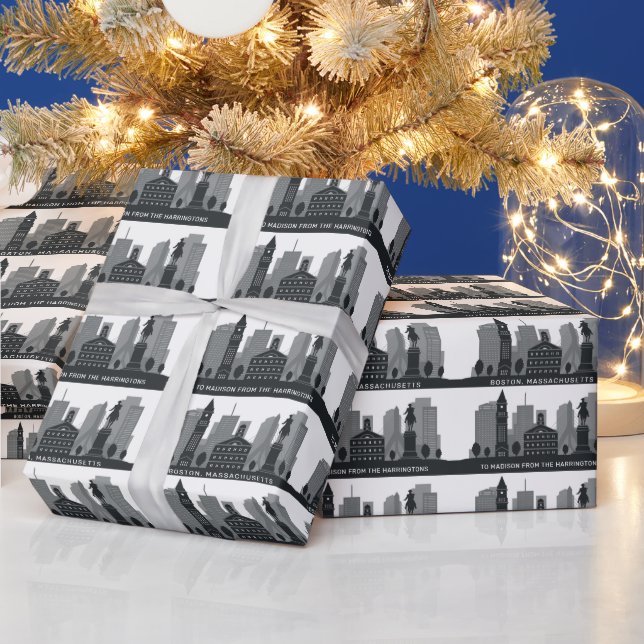 Custom Text Boston Massachusetts Wrapping Paper (Holidays)
