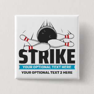 Custom Text Bowling Strike 15 Cm Square Badge