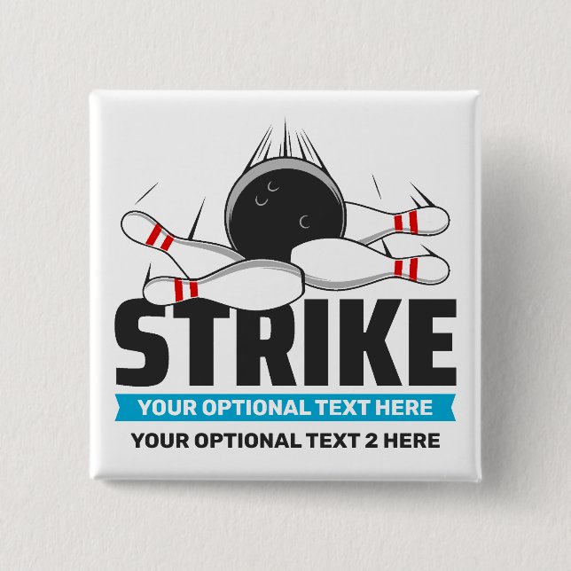 Custom Text Bowling Strike 15 Cm Square Badge (Front)