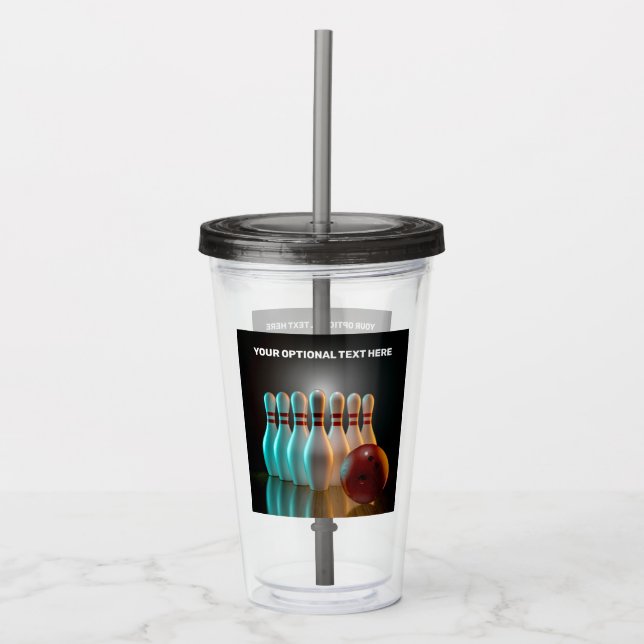 Custom Text Bowling Strike Acrylic Tumbler (Front)