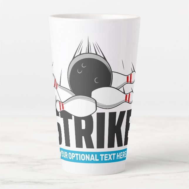 Custom Text Bowling Strike Latte Mug (Front)