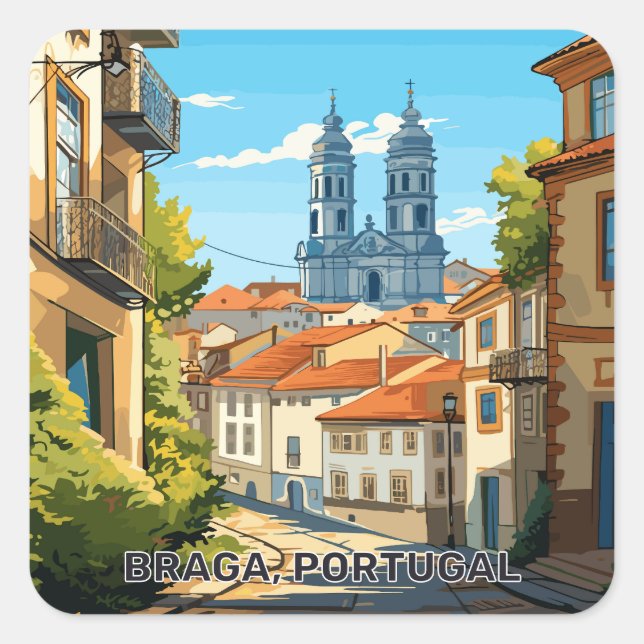Custom Text Braga Portugal Square Sticker (Front)